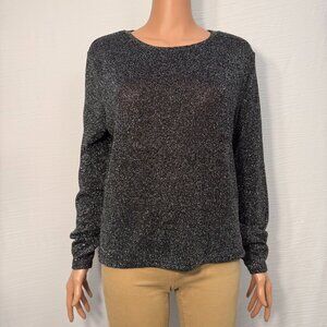 H&M Woven Metallic Monochrome Long Sleeve Crew Neck Sweater Top Women’s Medium